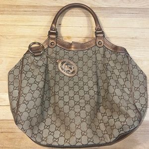 GUCCI GG Canvas Sukey Tote Bag in Bronze Glitter